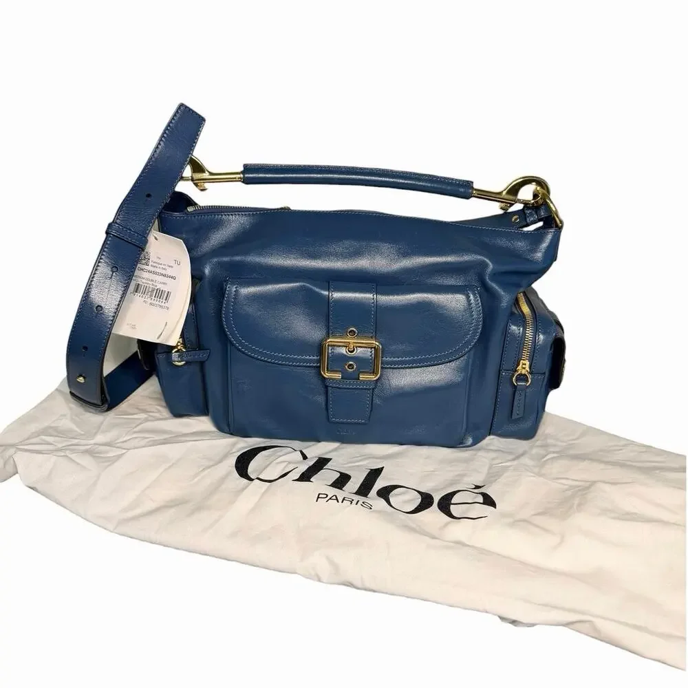 Chloe NWT Shiny Leather Medium Camera Bag in Tapestry Blue